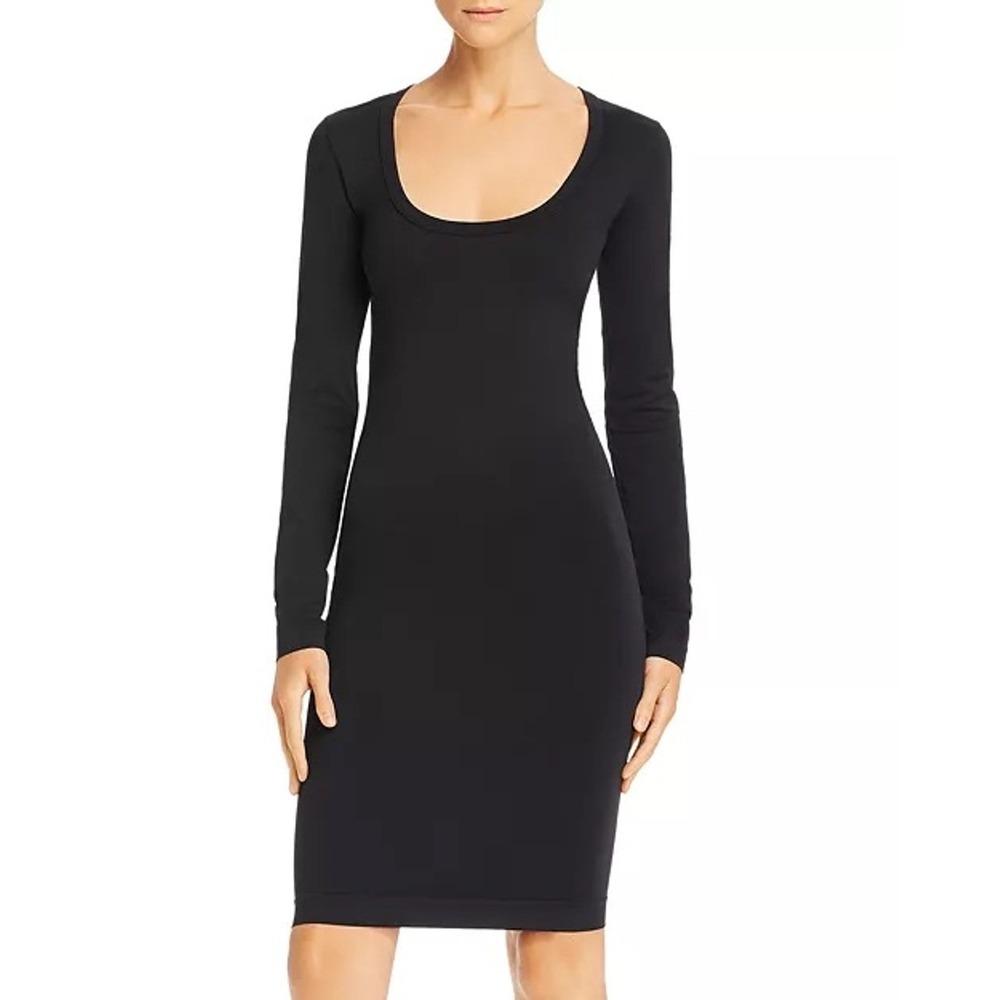 Helmut Lang Black Long Sleeve Scoop Neck Bodycon Dress HLW44934 Size XS/S